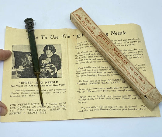 Antique Bakelite 'Jewel Rug Embroidery Needle' complete in box with instructions.
