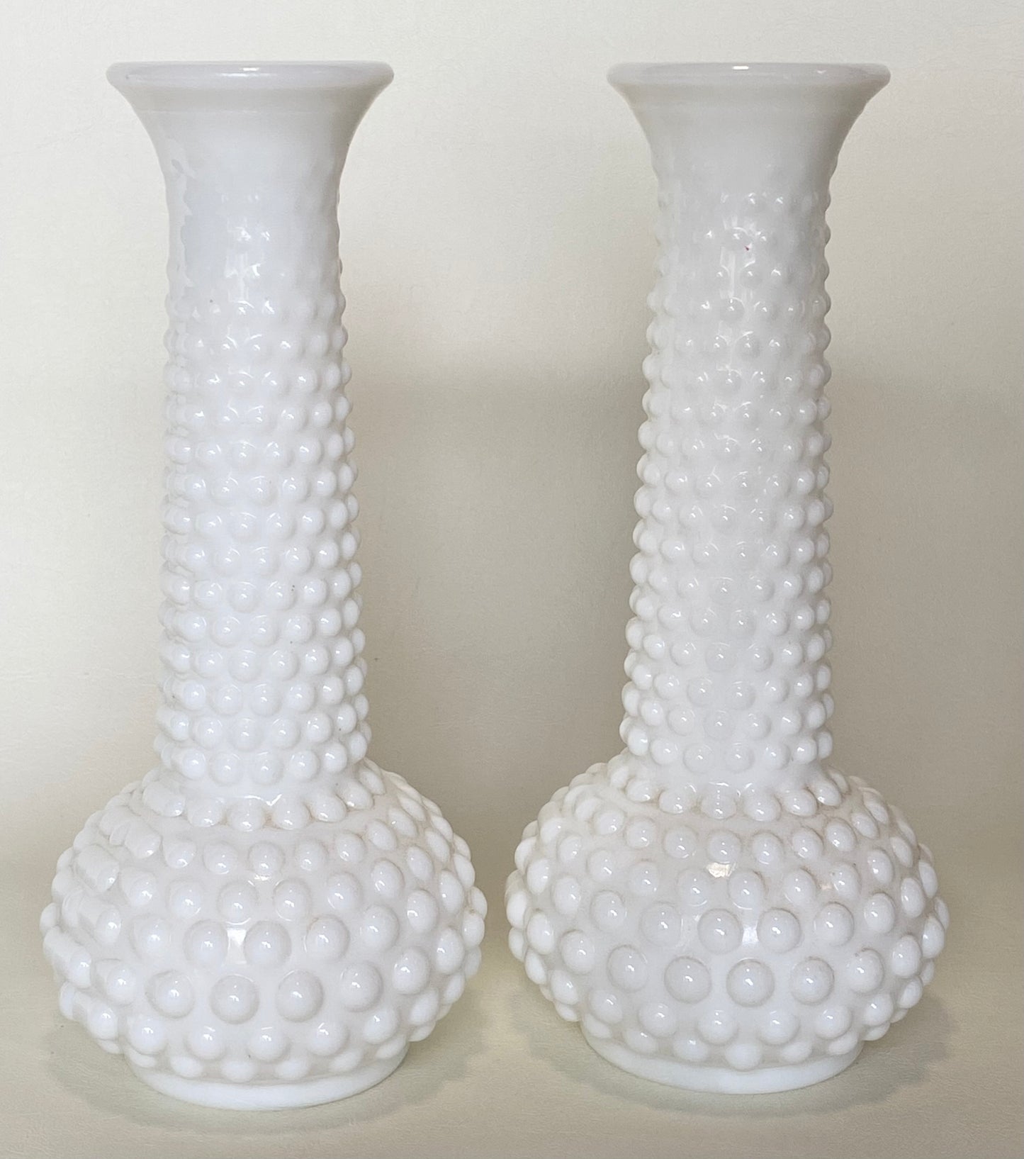Vintage E.O. Brody Co. USA white milk glass vases / hobnail pattern