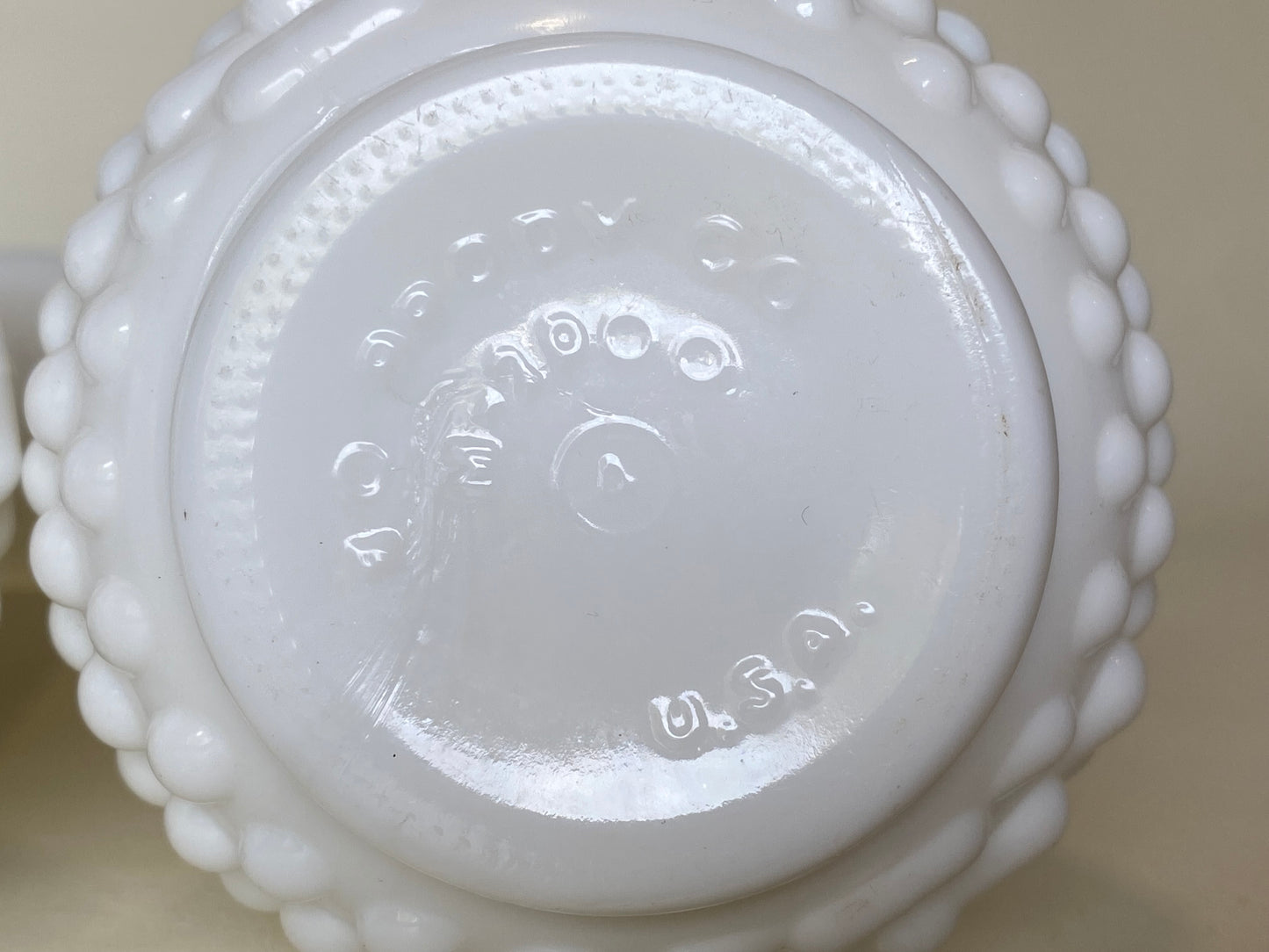 Vintage E.O. Brody Co. USA white milk glass vases / hobnail pattern