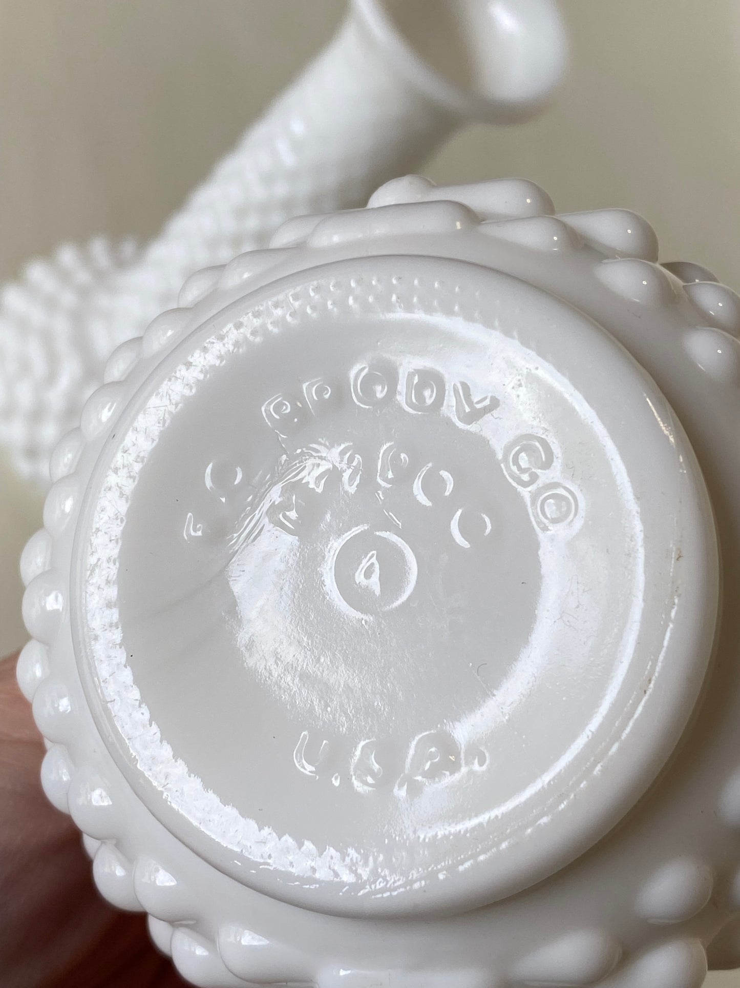 Vintage E.O. Brody Co. USA white milk glass vases / hobnail pattern