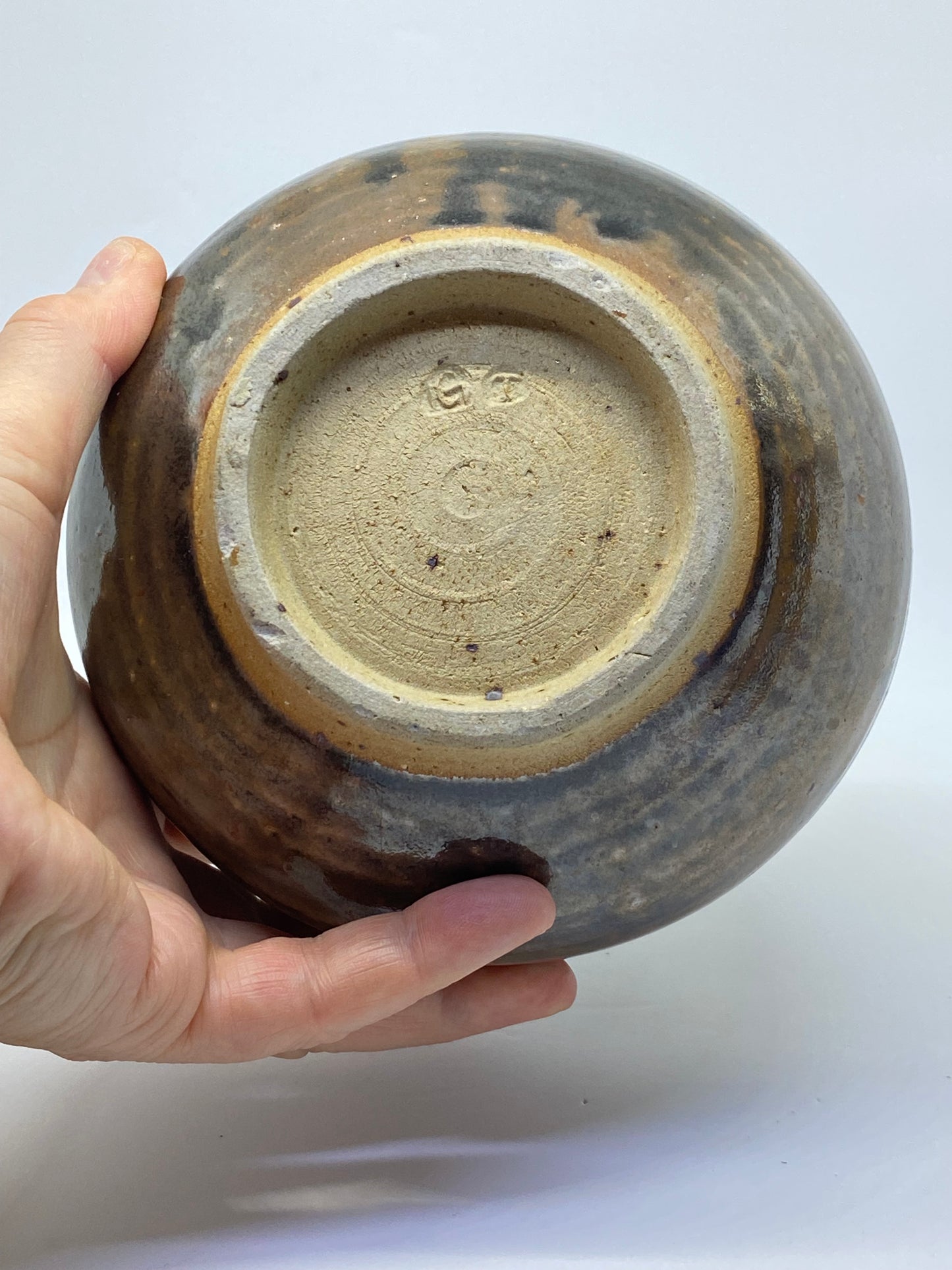 Cynthia Mitchell stoneware bowl with design and awesome glaze