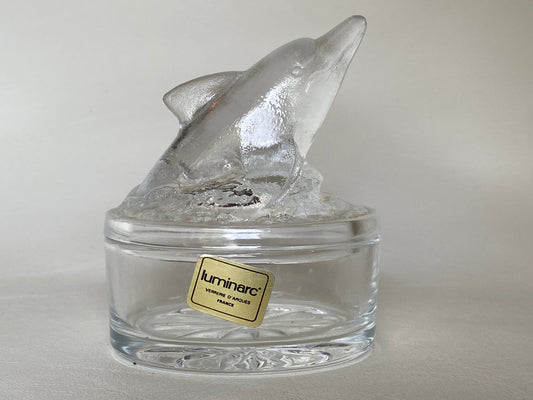 Vintage Luminarc Glass Dolphin Trinket box