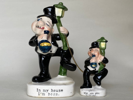 Vintage Japan ceramic drunk figurines.