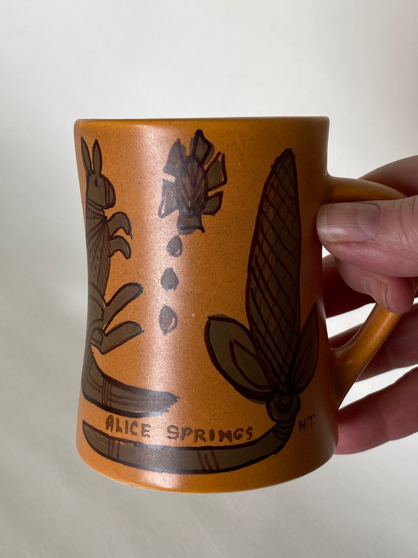 Vintage Studio Anna Australia pottery cup with Aboriginal designs - Alice Springs