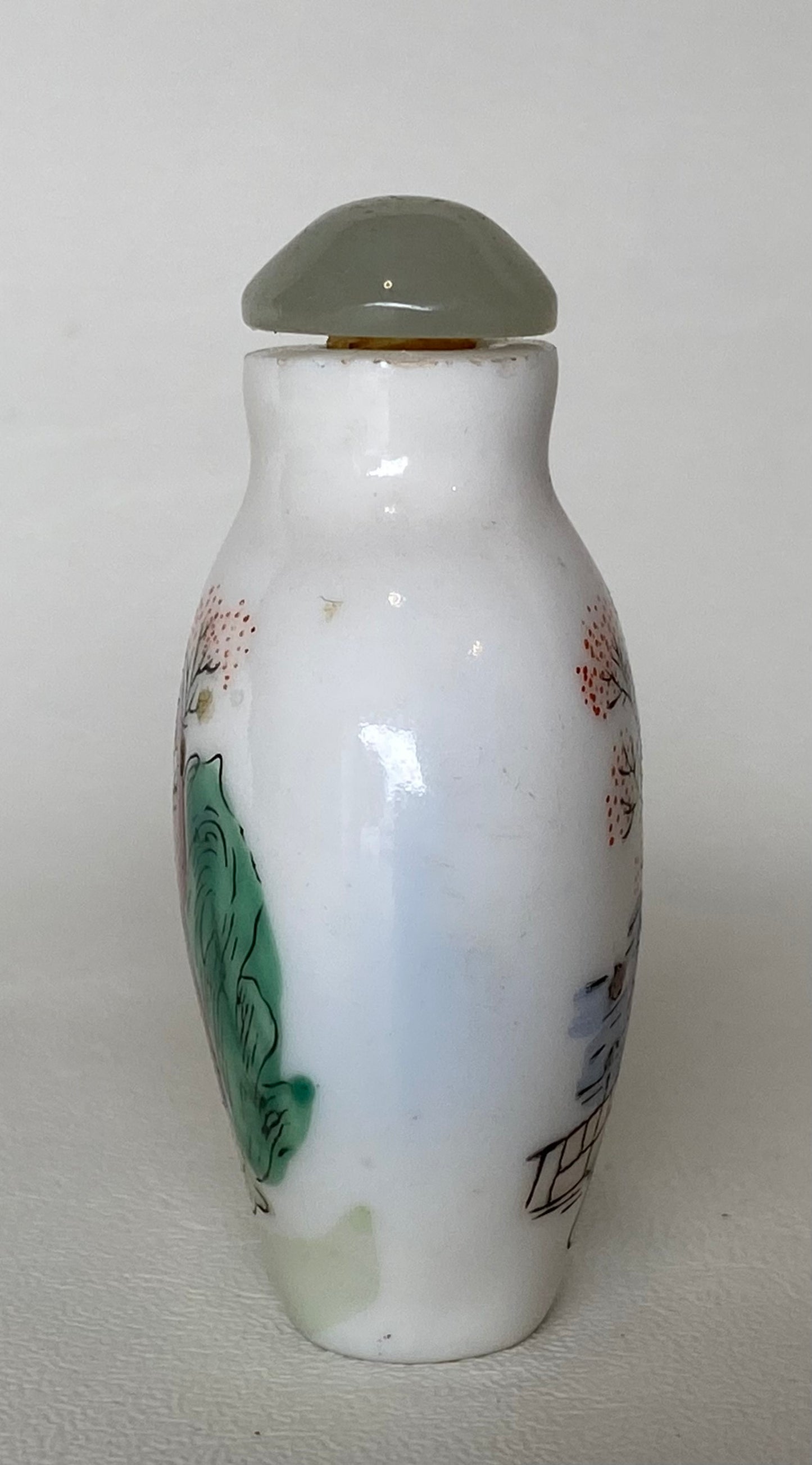 Antique Chinese ceramic Snuff Bottle with Jade Lid