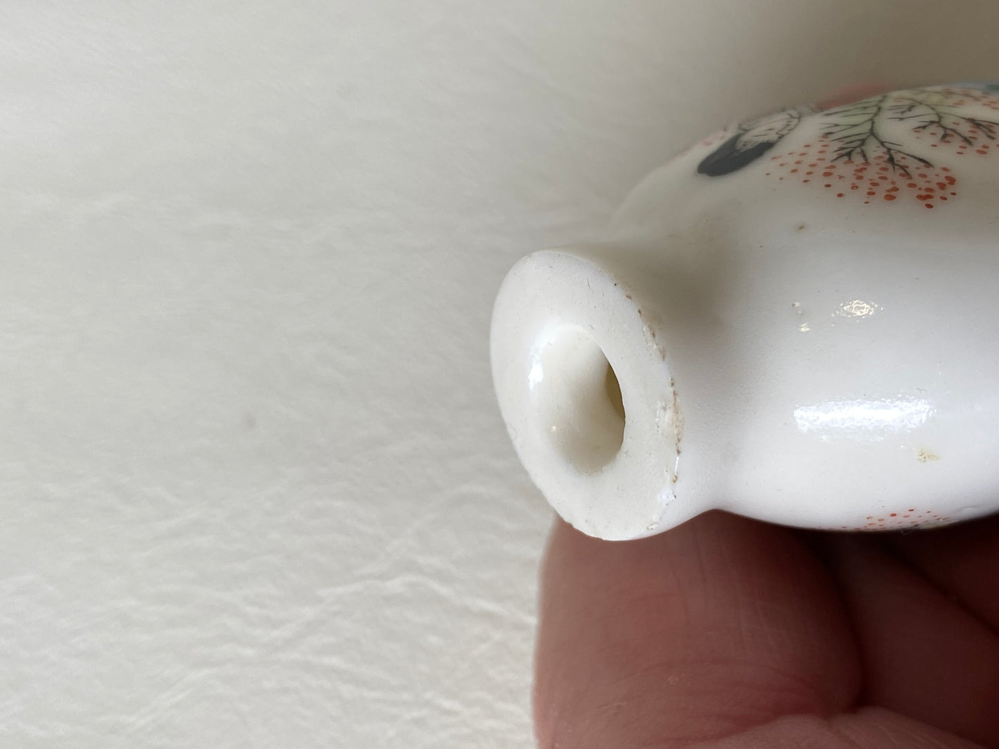 Antique Chinese ceramic Snuff Bottle with Jade Lid