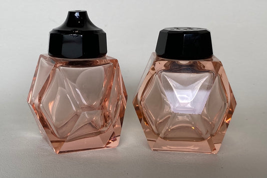 Depression glass (Pink) salt and pepper shakers - Crown Crystal Australia