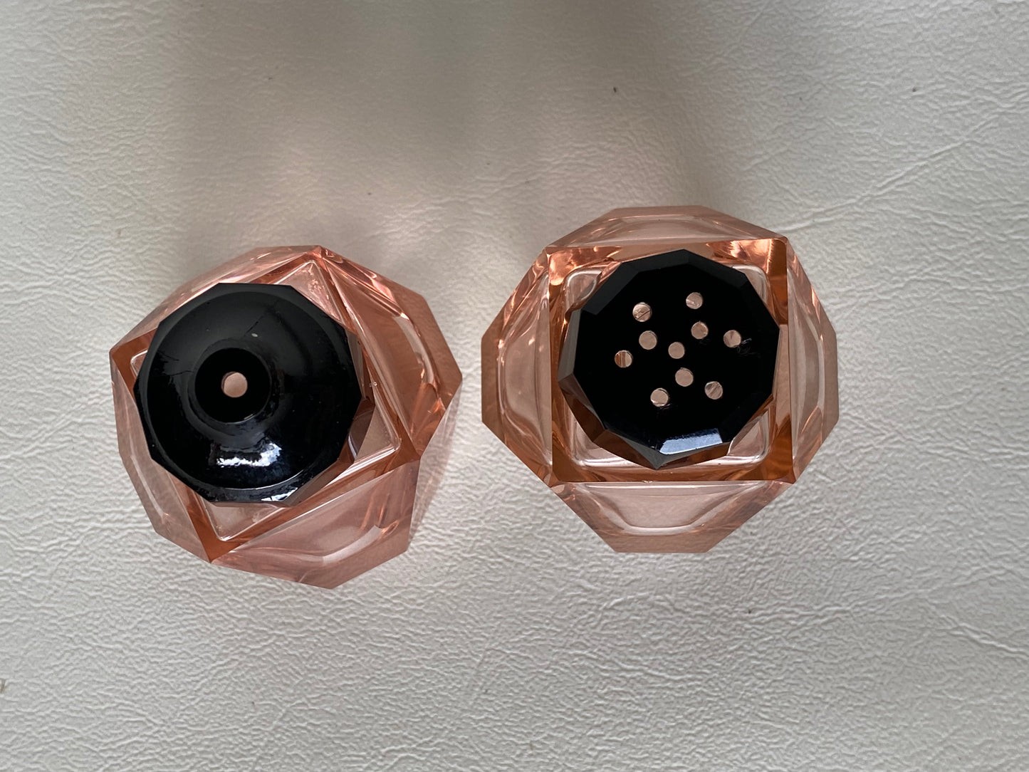 Depression glass (Pink) salt and pepper shakers - Crown Crystal Australia