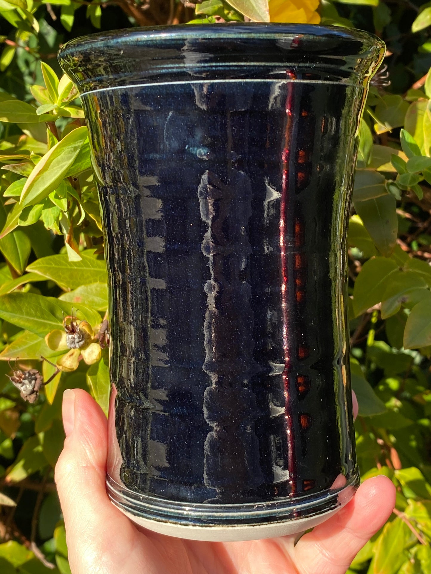 Panogana Tasmania Bill Thomas blue black pottery Vase - Unmarked/ hard to come by