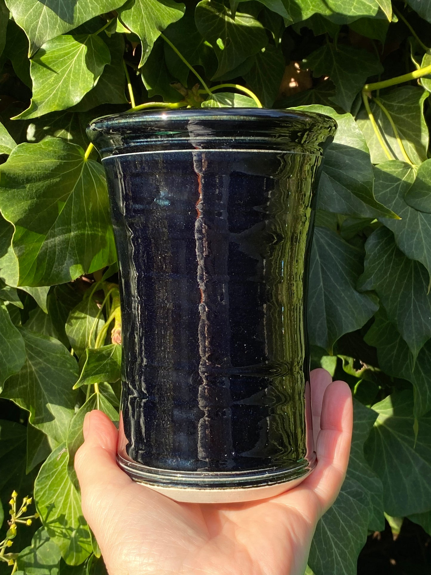 Panogana Tasmania Bill Thomas blue black pottery Vase - Unmarked/ hard to come by