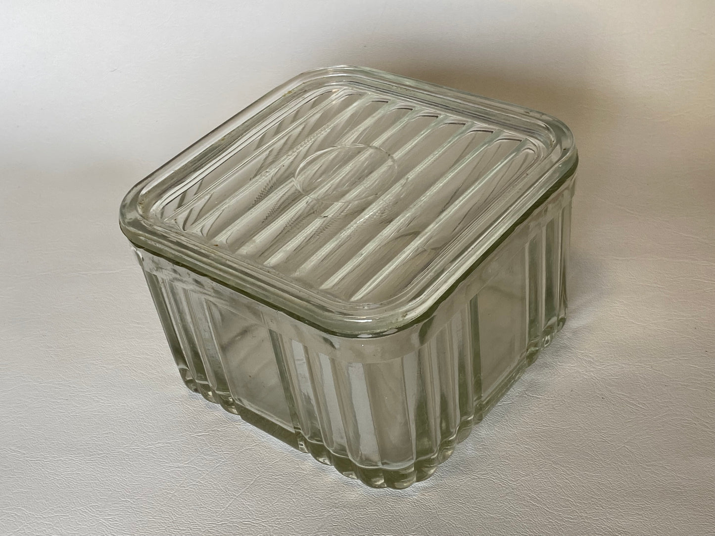1950s Crown Crystal Australia clear refrigerator box - Square ribbed