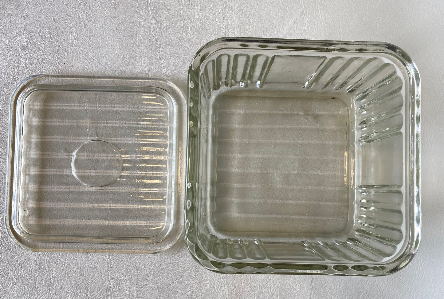 1950s Crown Crystal Australia clear refrigerator box - Square ribbed