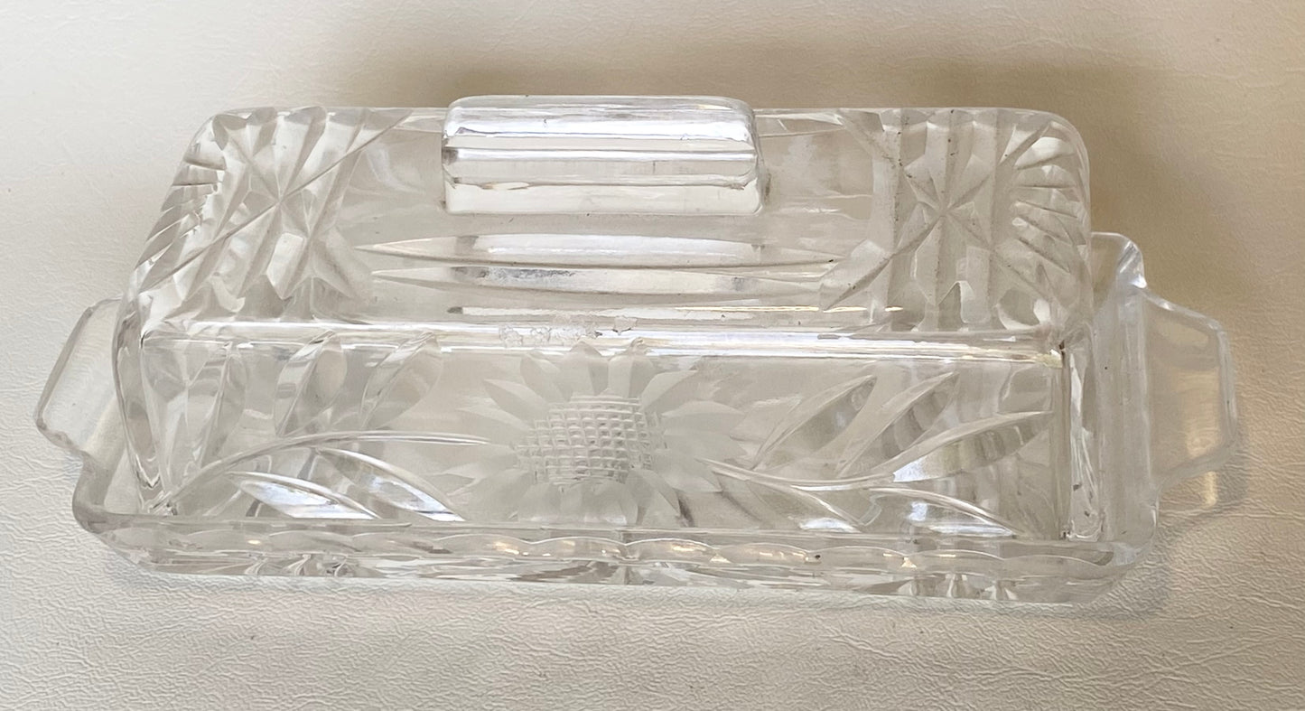 Vintage Cut crystal glass butter dish with lid