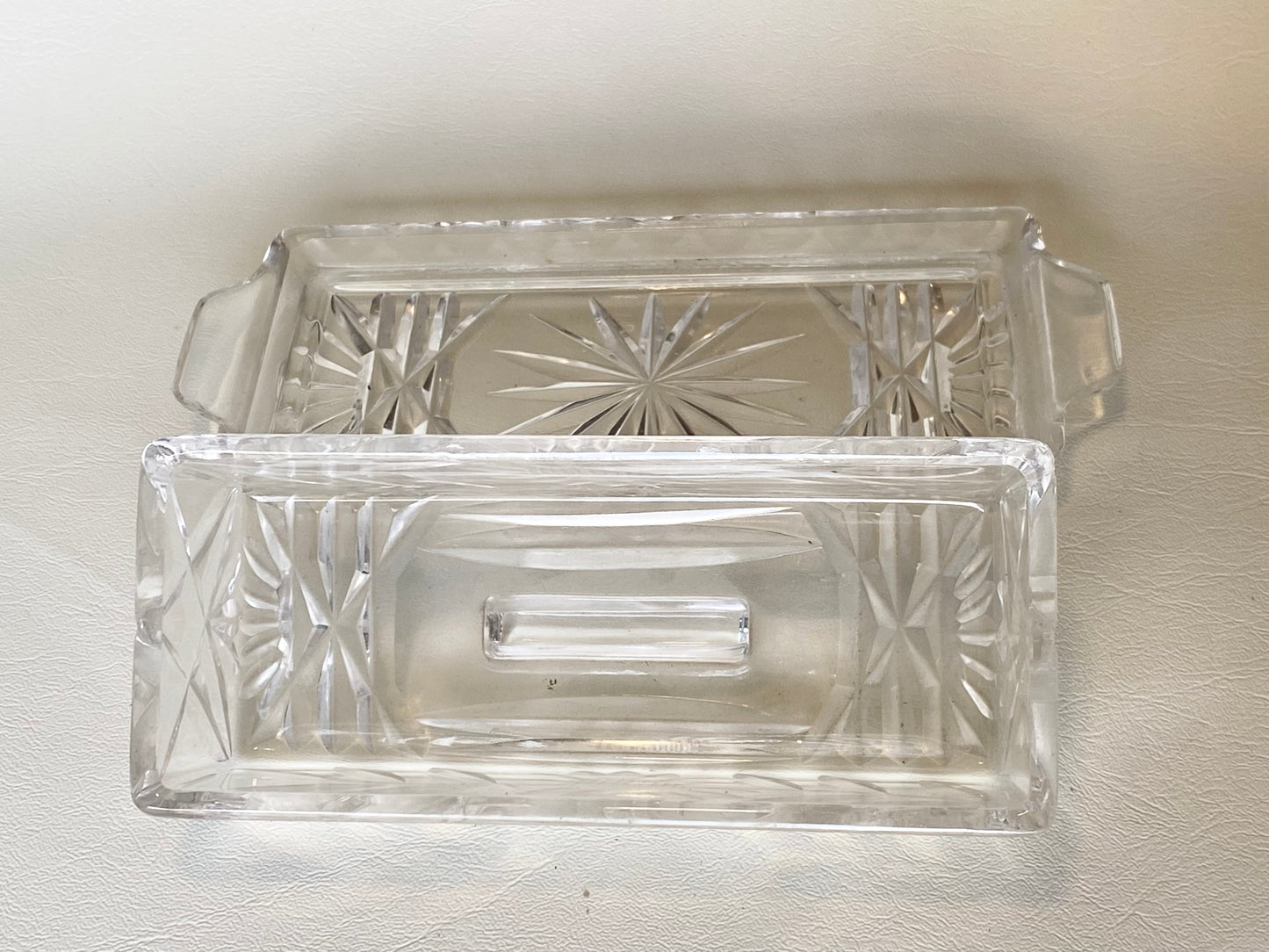 Vintage Cut crystal glass butter dish with lid