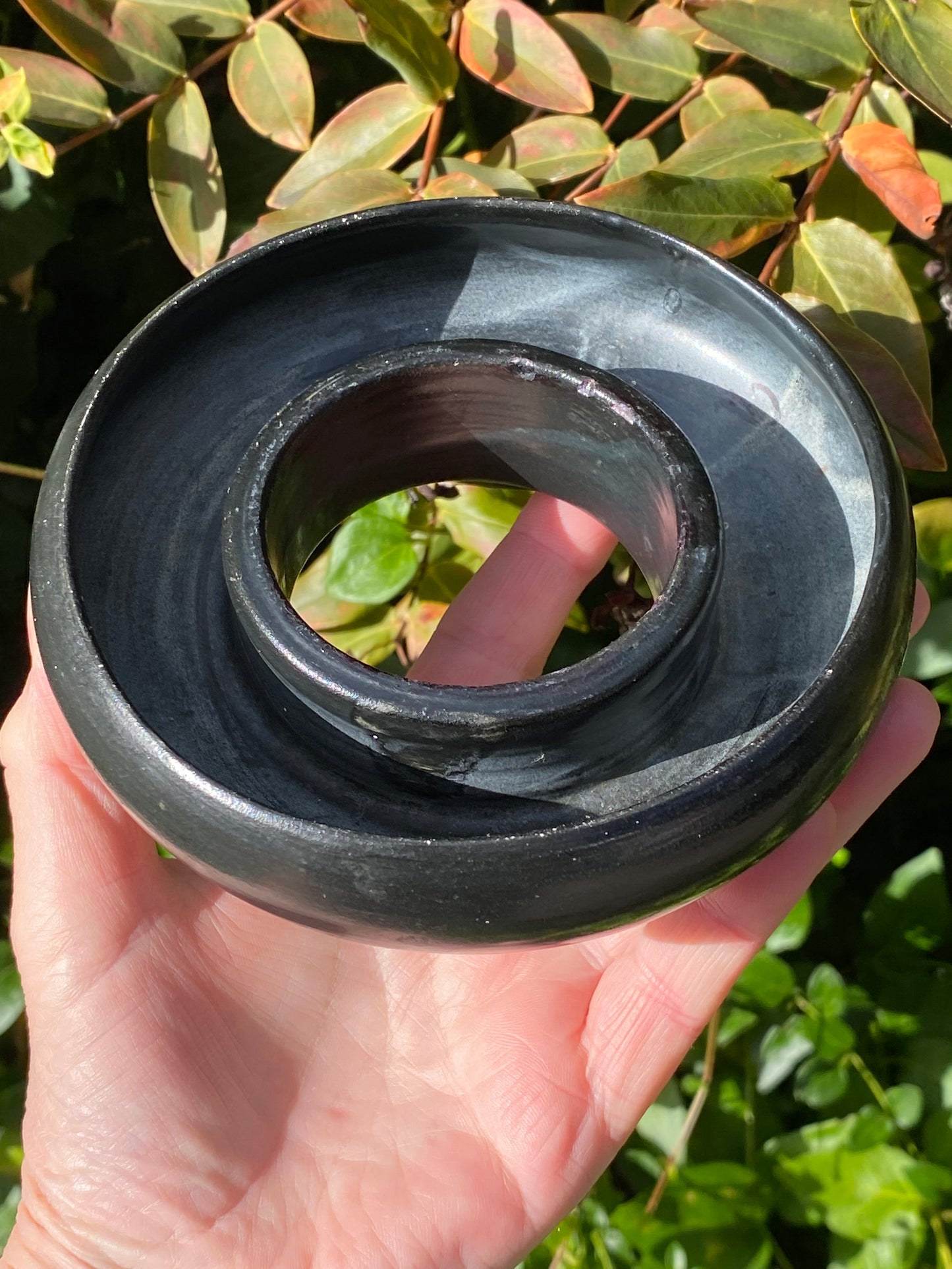 Charles Wilton float bowl pottery - posy ring - black