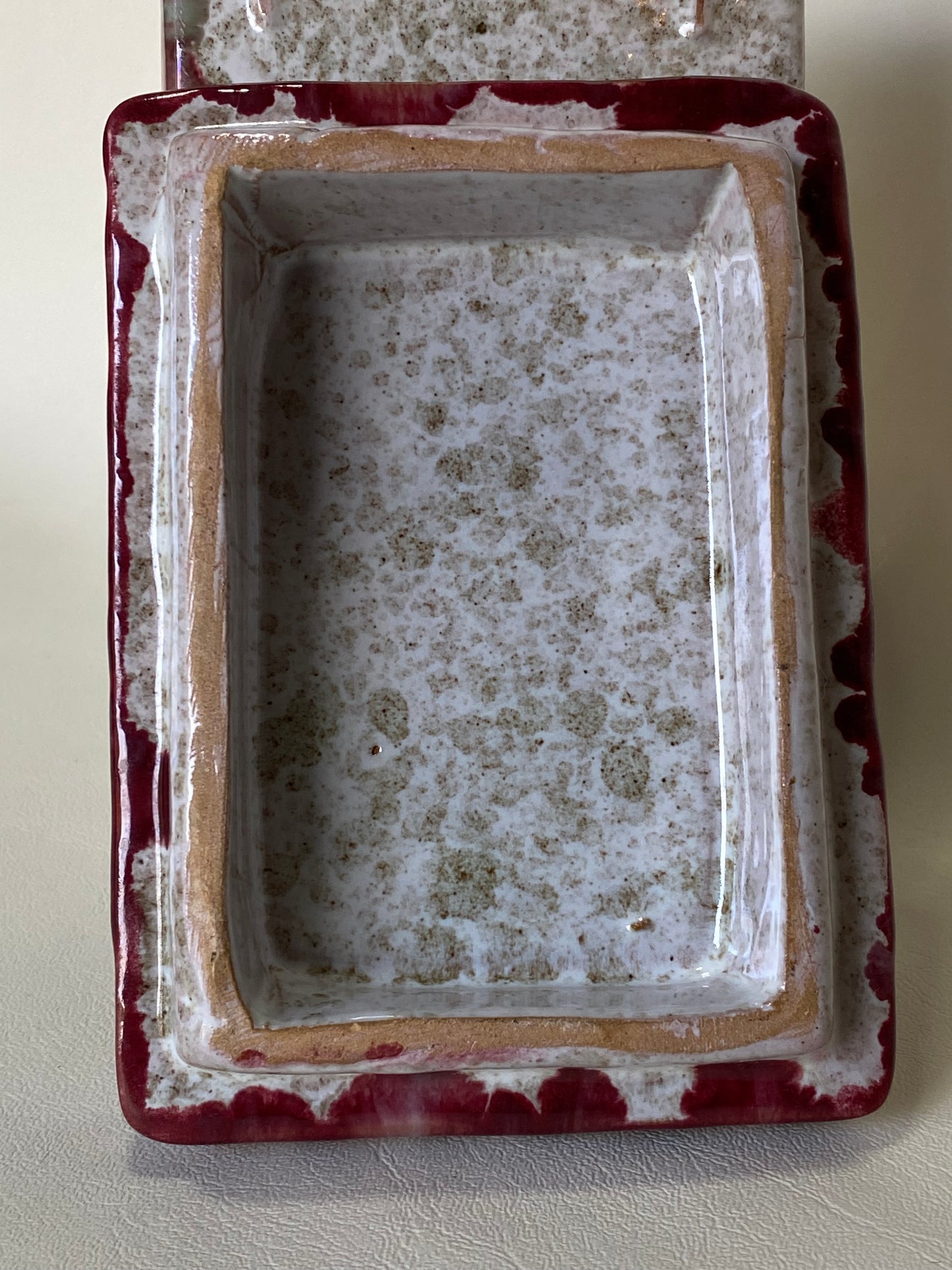 Vintage Italian Ceramic Bloody Glaze Trinket Box  - marked 263/67 Italy