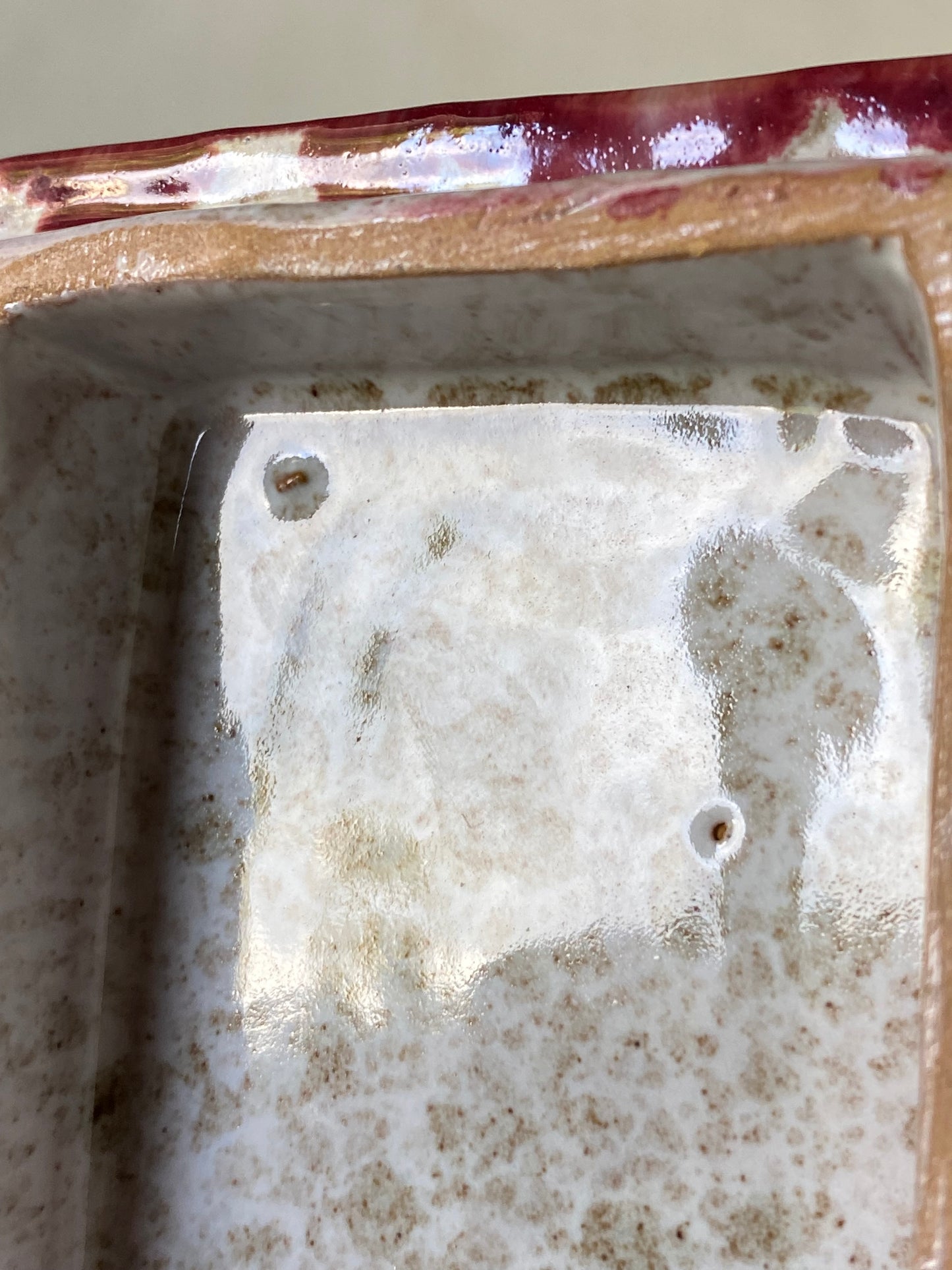 Vintage Italian Ceramic Bloody Glaze Trinket Box  - marked 263/67 Italy