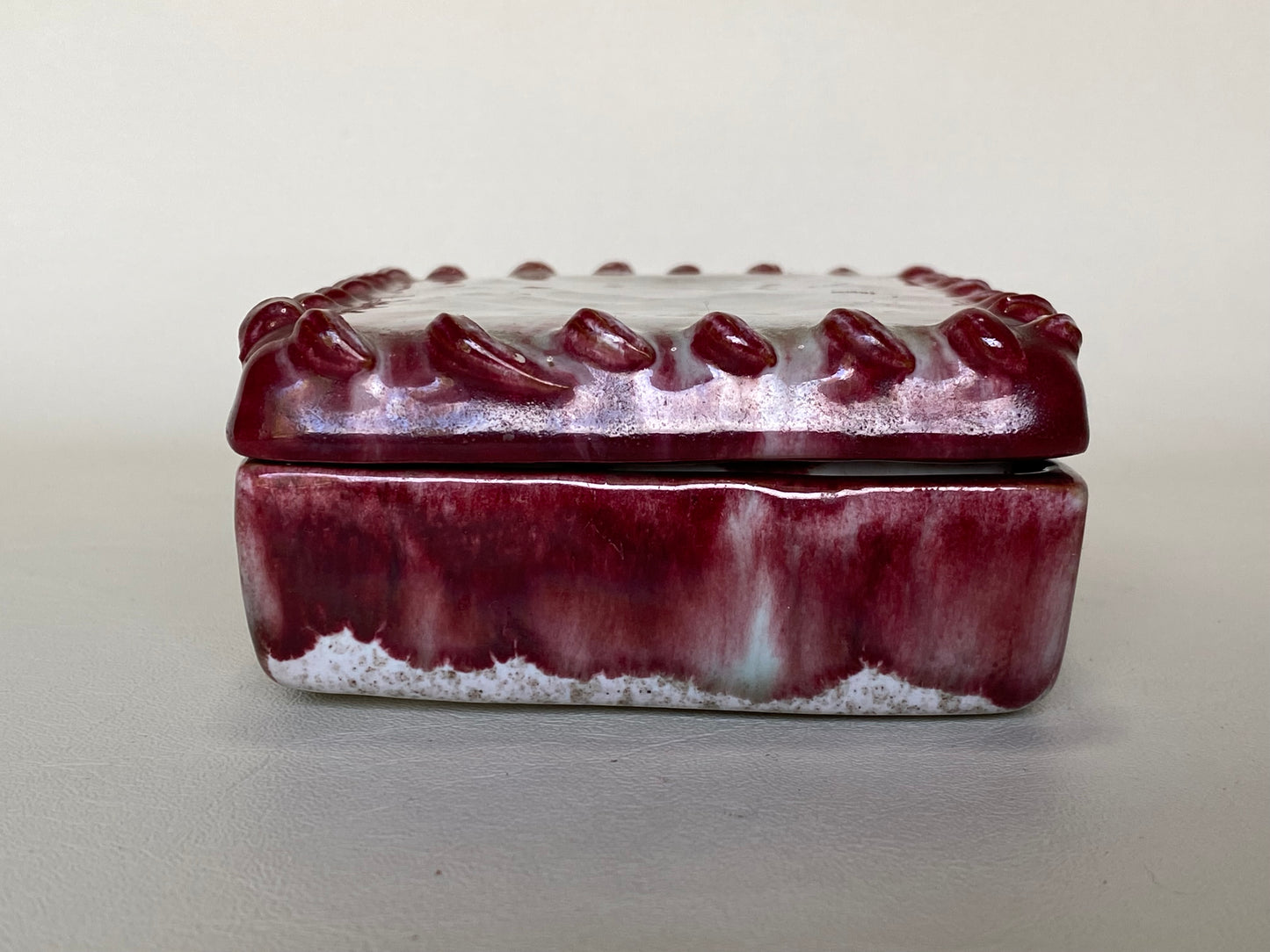 Vintage Italian Ceramic Bloody Glaze Trinket Box  - marked 263/67 Italy