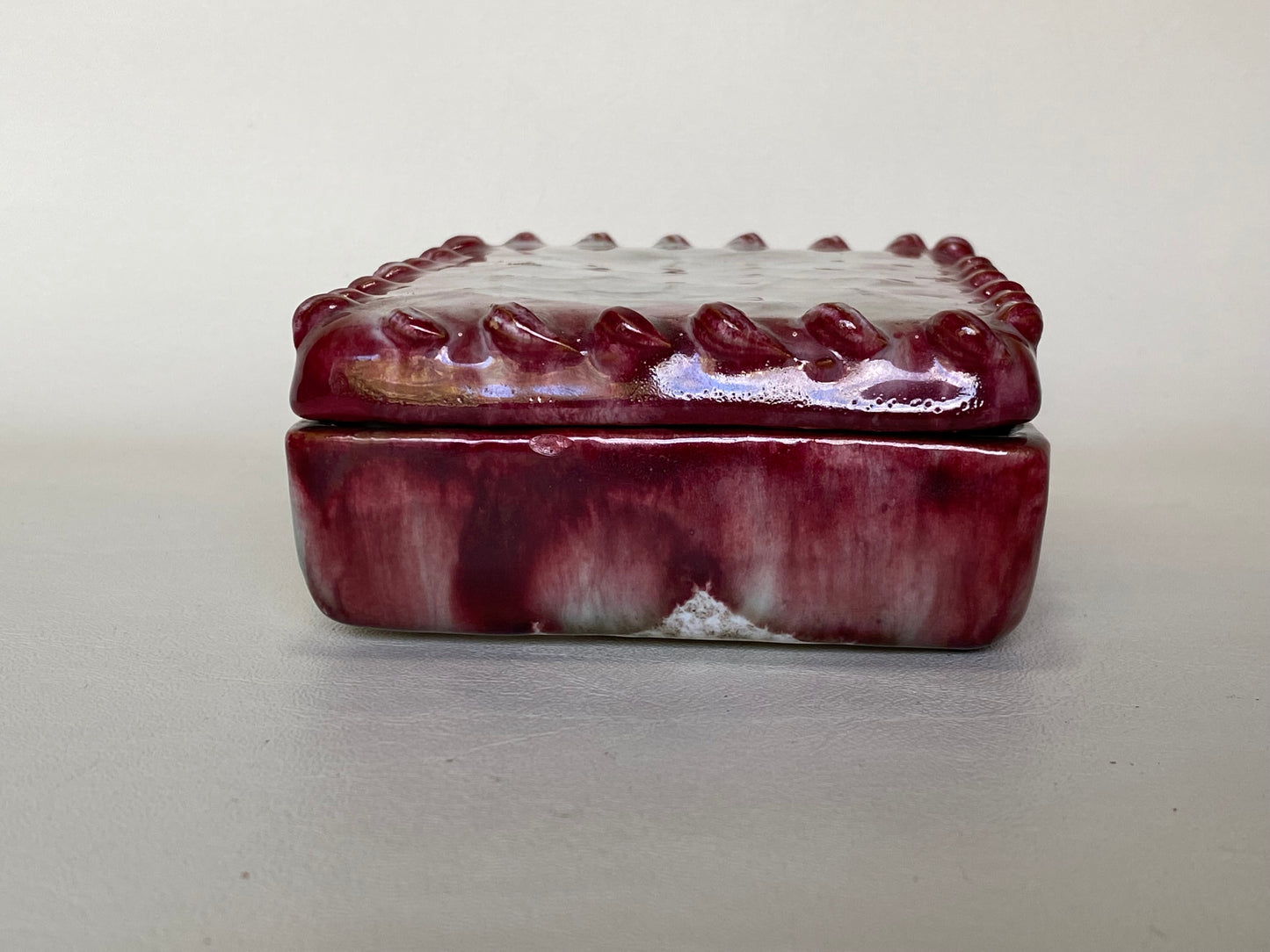 Vintage Italian Ceramic Bloody Glaze Trinket Box  - marked 263/67 Italy
