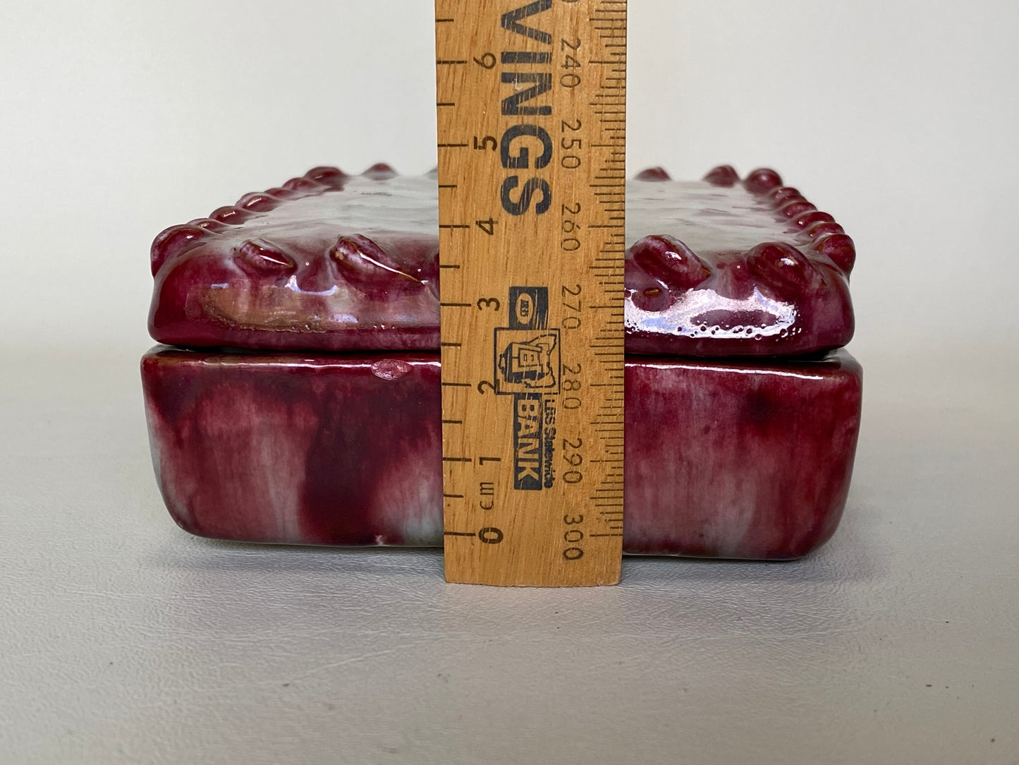 Vintage Italian Ceramic Bloody Glaze Trinket Box  - marked 263/67 Italy