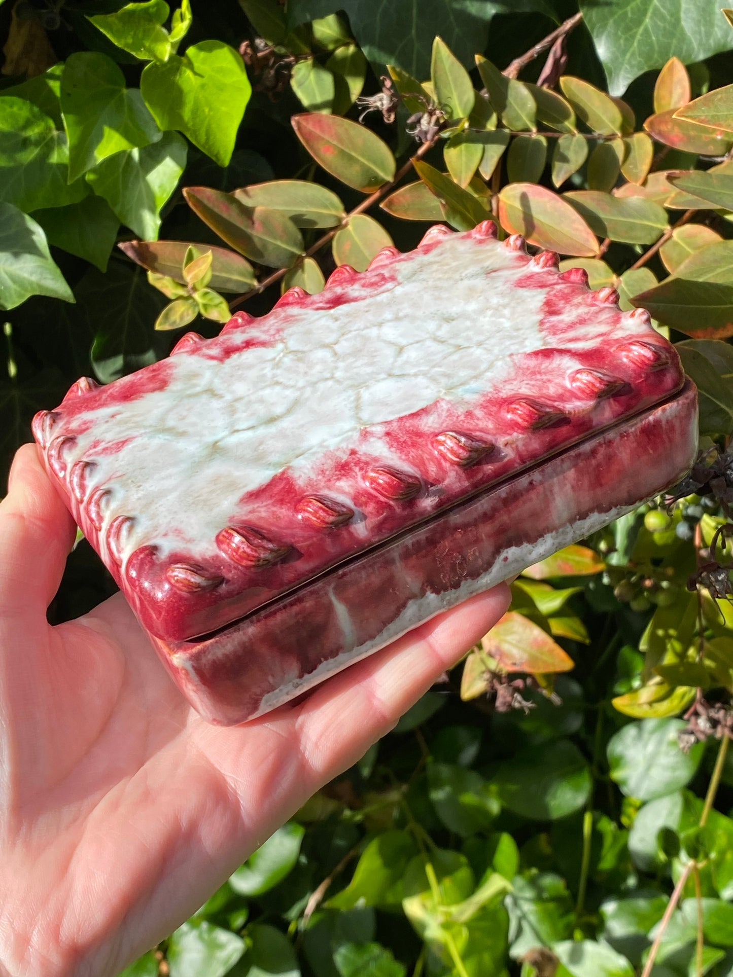Vintage Italian Ceramic Bloody Glaze Trinket Box  - marked 263/67 Italy