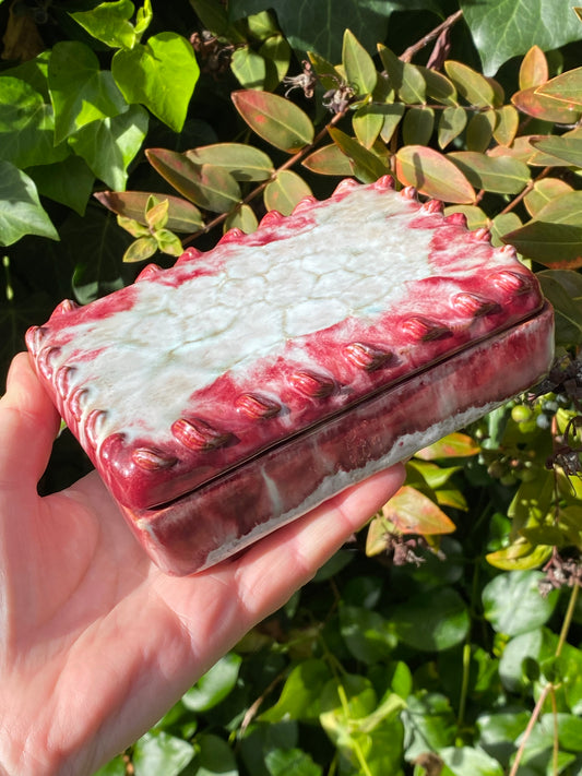 Vintage Italian Ceramic Bloody Glaze Trinket Box  - marked 263/67 Italy