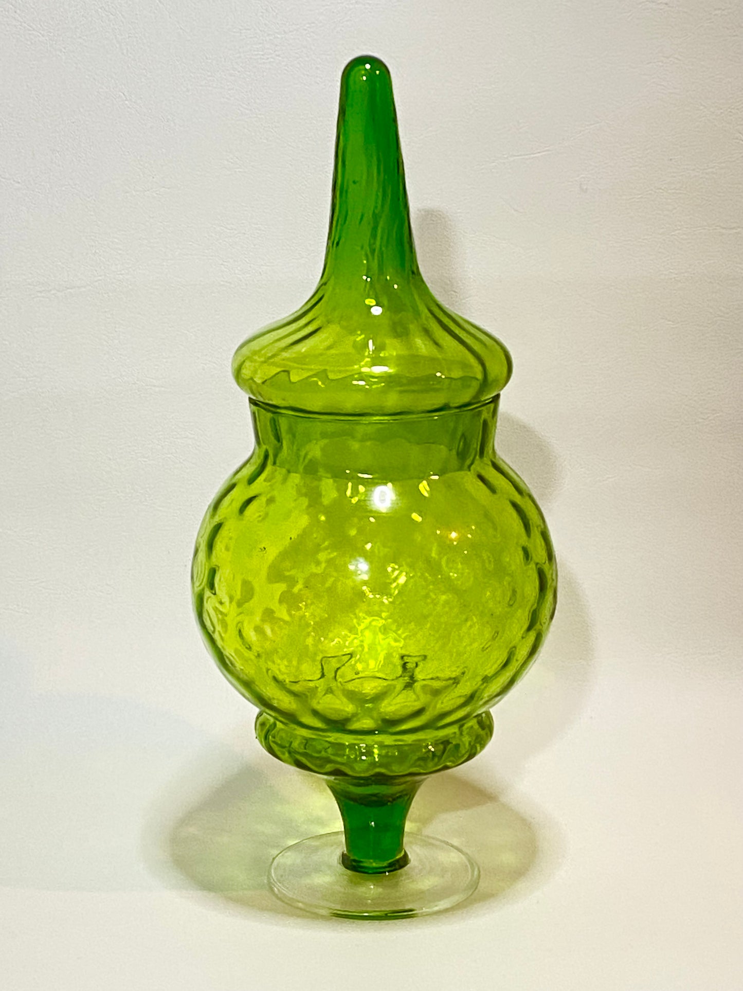 1960s Empoli Italy Green Glass Apothecary Jar with Lid