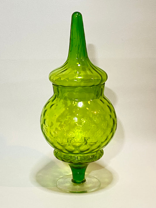 1960s Empoli Italy Green Glass Apothecary Jar with Lid