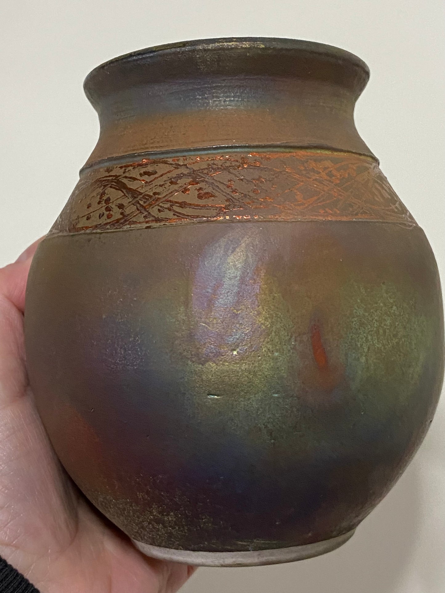 Highly collectable: Don James Iridescent Glazed Raku Fired Pottery Vase