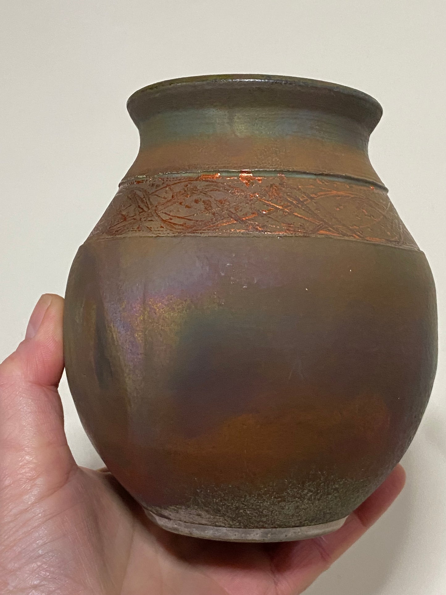 Highly collectable: Don James Iridescent Glazed Raku Fired Pottery Vase