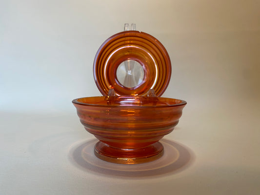 (b) Crown Crystal Australia Melon Ribbed Bowls in marigold