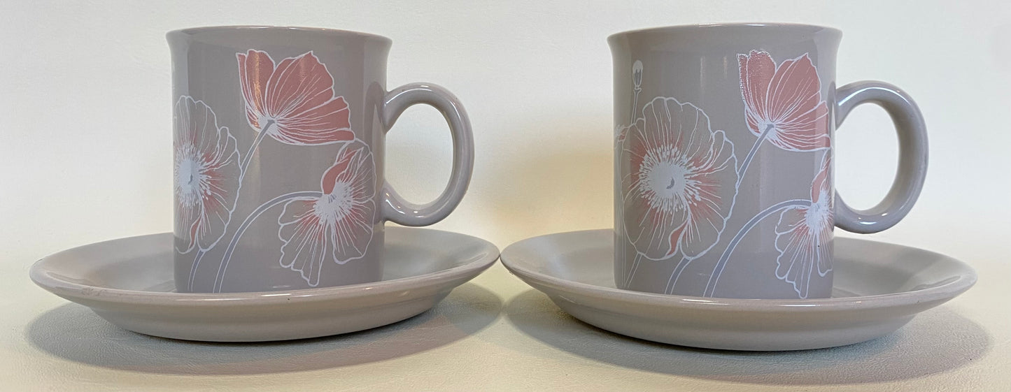 1980s Crown Lynn Mocha cup and saucer duos (2 sets)
