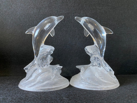 Crystal dolphin figurines made by Cristal d'Arques France