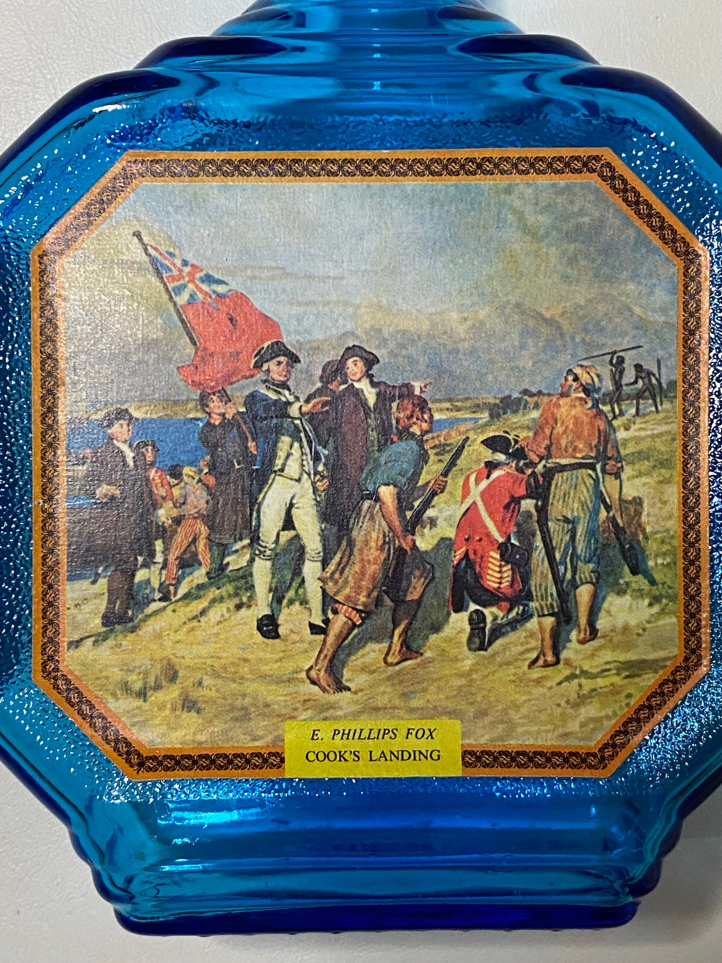 Highly Collectable Commemorative Captain Cook Bicentennial Blue Decanter - E. Phillips Fox Cook's Landing
