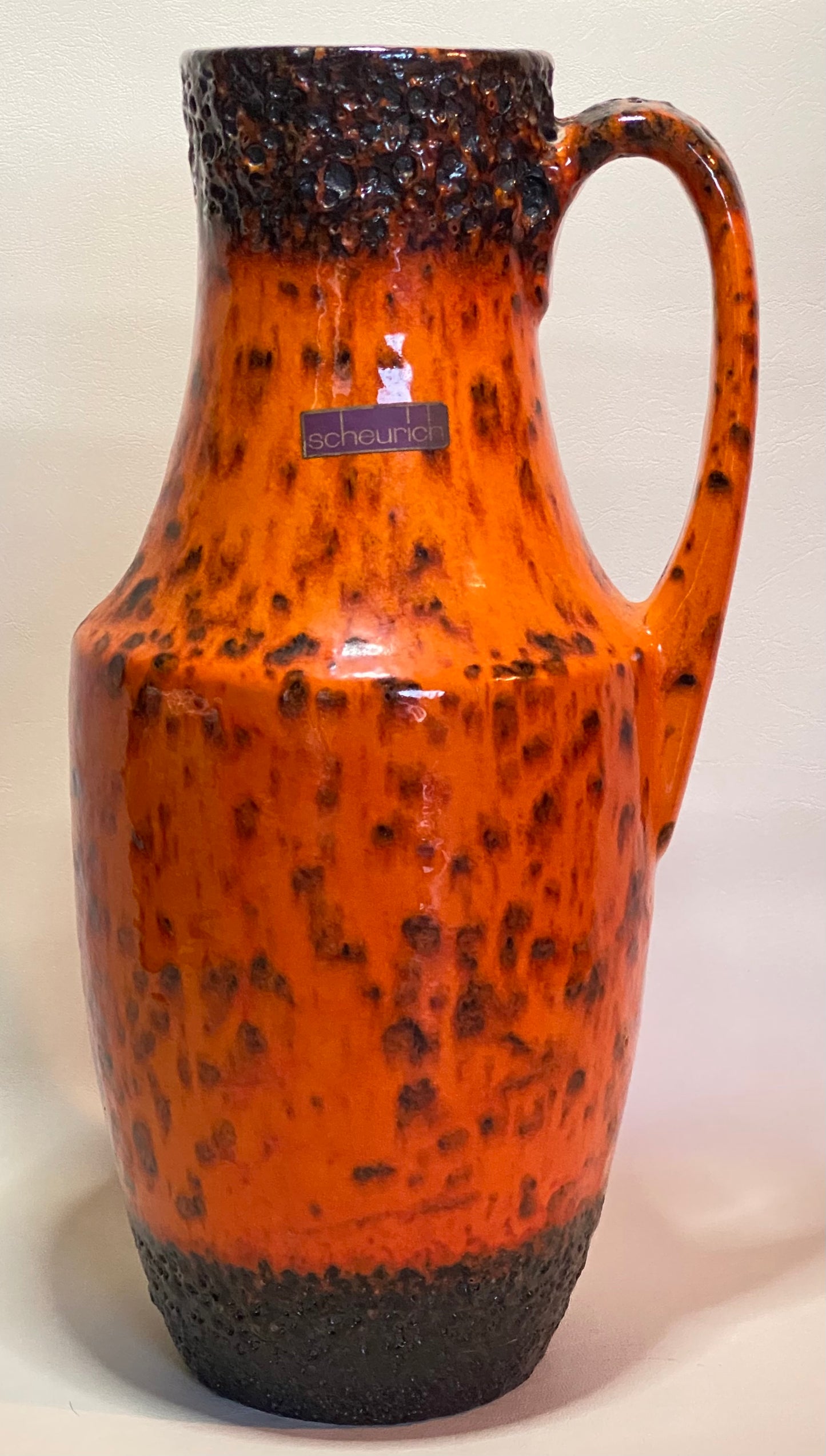 West German Scheurich Fat Lava Orange Glazed Vase 607-35