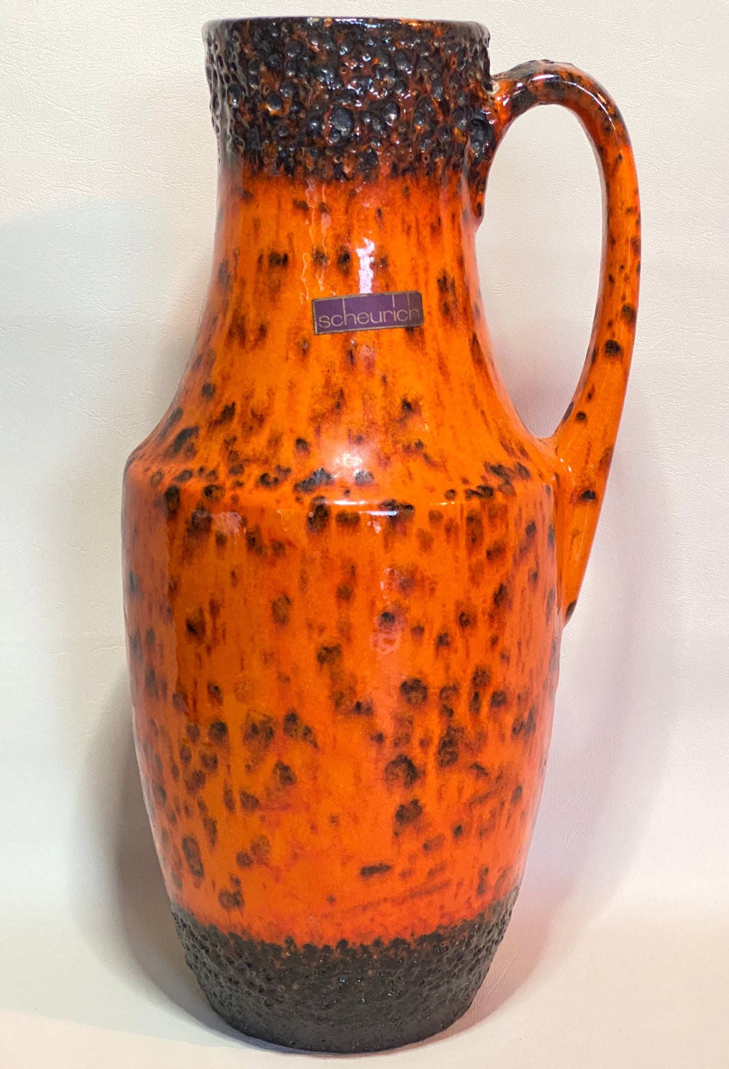 West German Scheurich Fat Lava Orange Glazed Vase 607-35