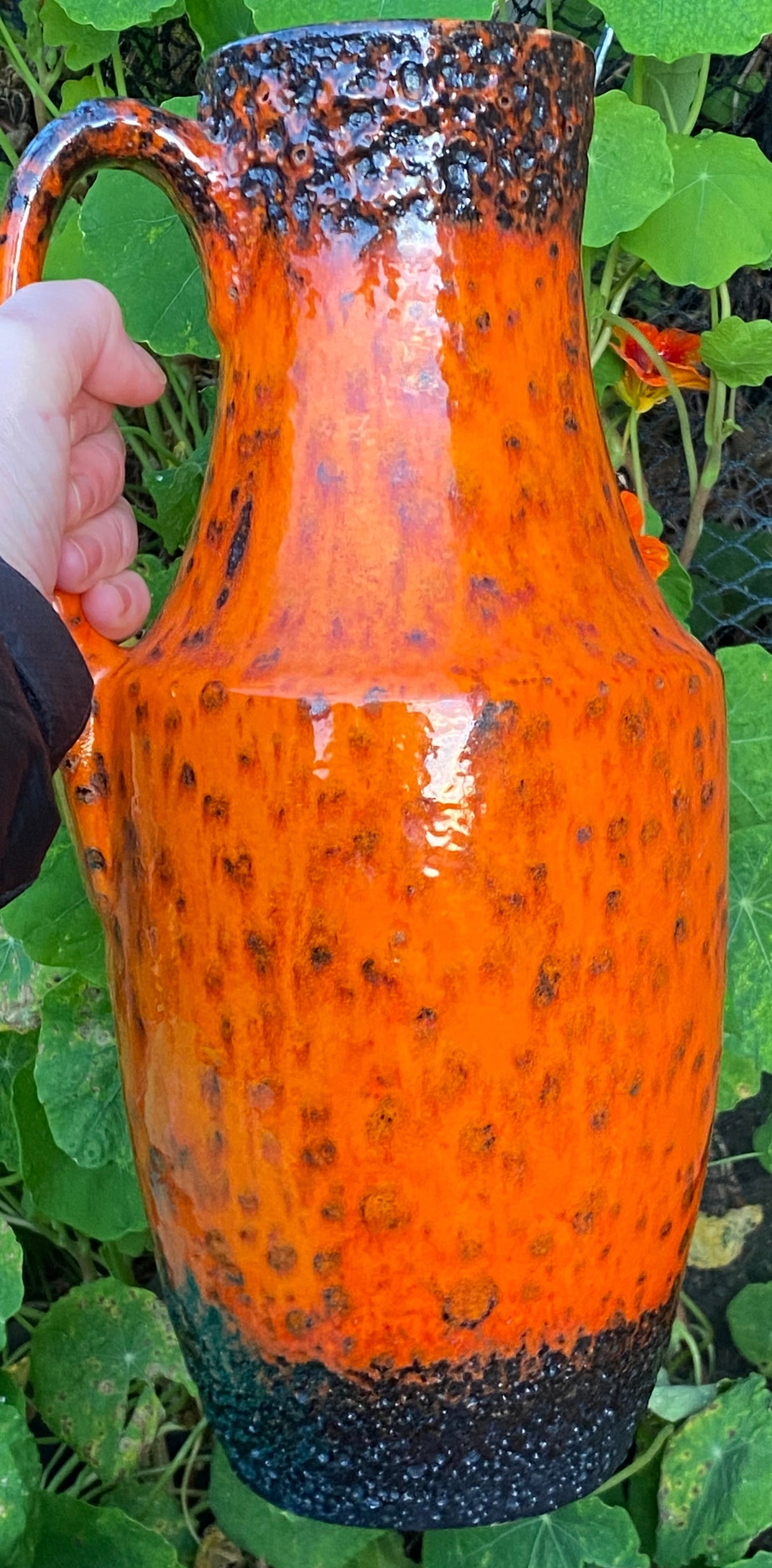 West German Scheurich Fat Lava Orange Glazed Vase 607-35