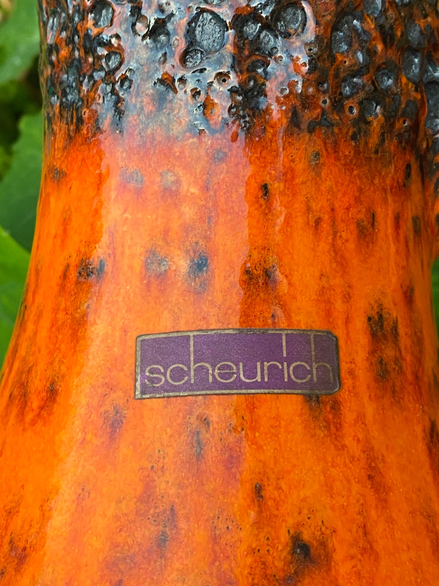 West German Scheurich Fat Lava Orange Glazed Vase 607-35