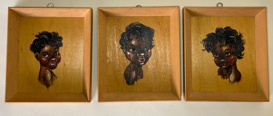Trio of MCM Australian indigenous children - hand painted - artist unknown