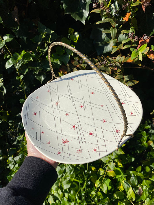 1950s MCM J&G Meakin England ’Starlight’ starburst serving plate with detachable handle