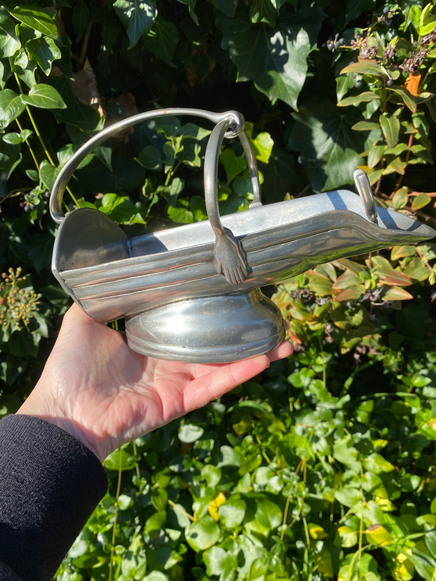 Vintage Pewter Wine Bottle Cradle