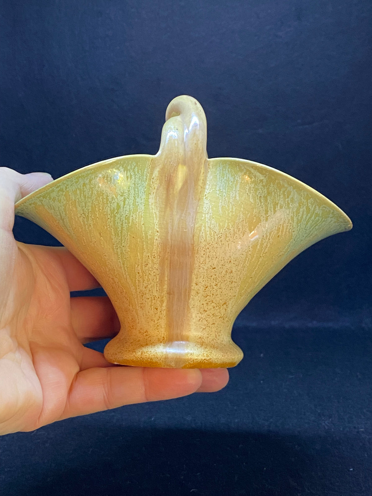Remued series 1-6 twist handled pottery vase - light green -yellow