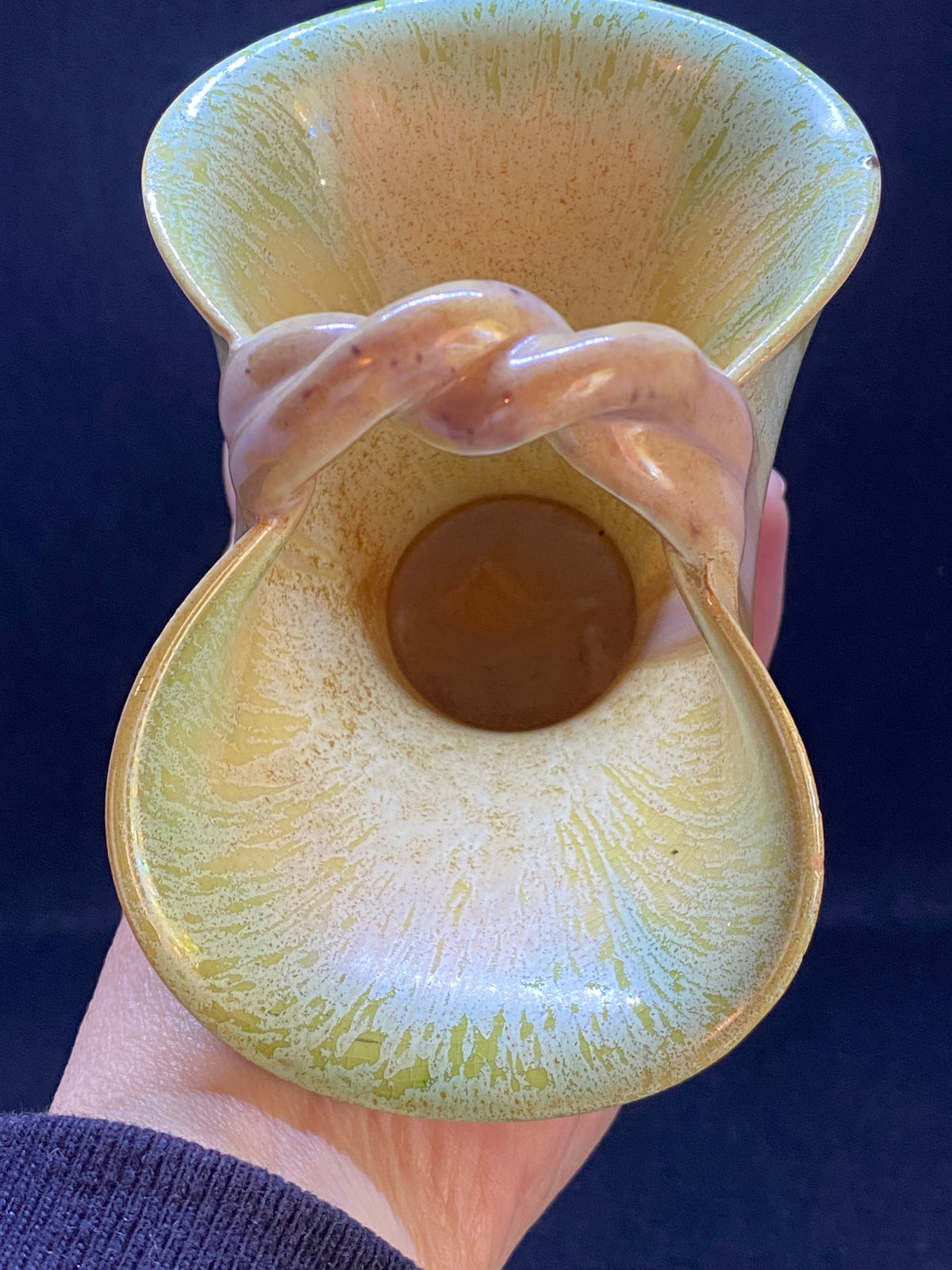Remued series 1-6 twist handled pottery vase - light green -yellow
