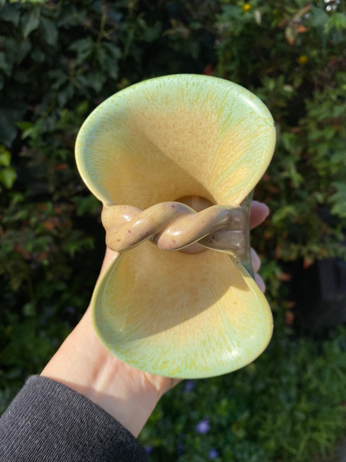Remued series 1-6 twist handled pottery vase - light green -yellow