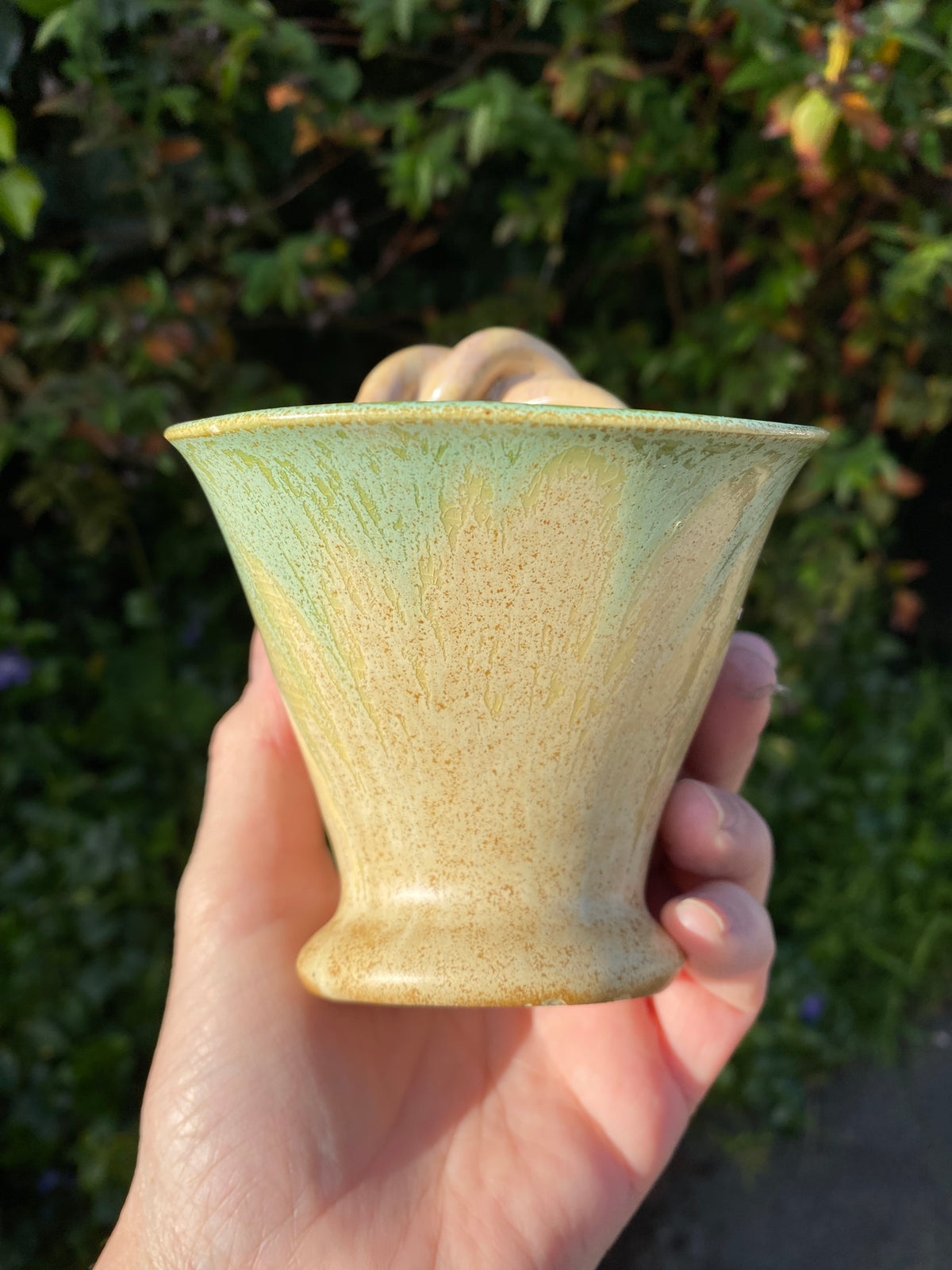 Remued series 1-6 twist handled pottery vase - light green -yellow