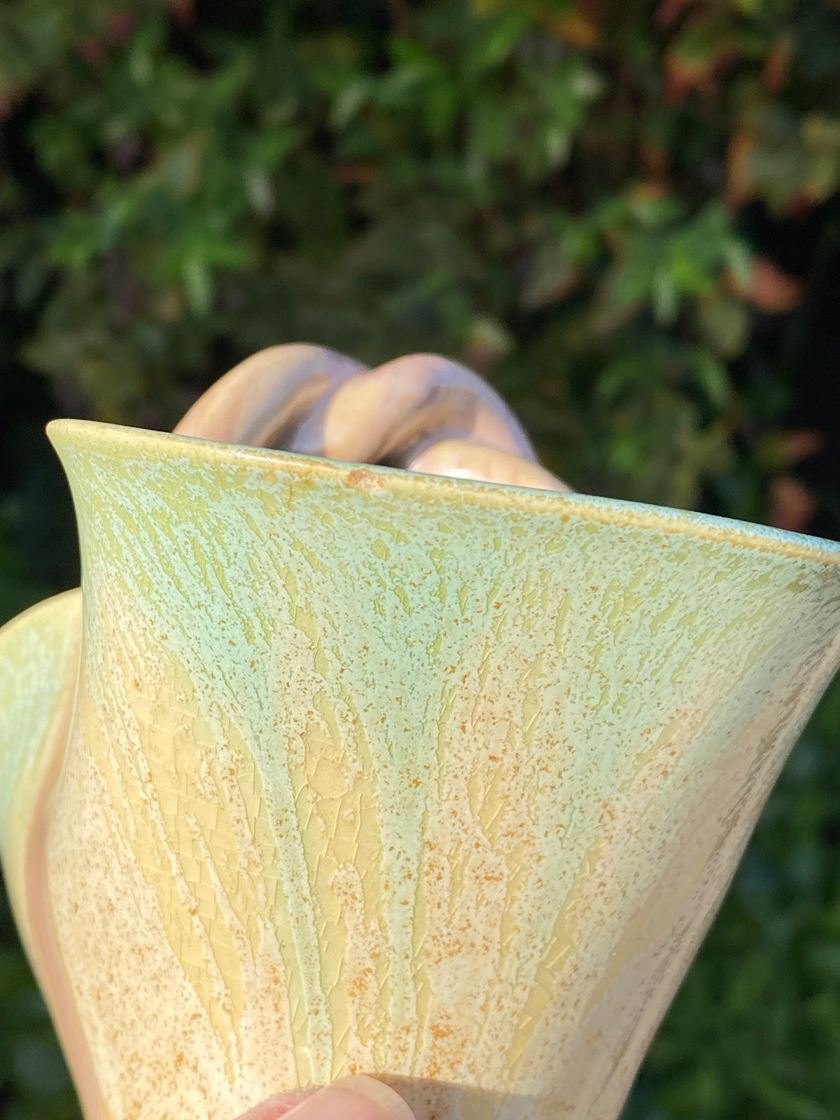Remued series 1-6 twist handled pottery vase - light green -yellow