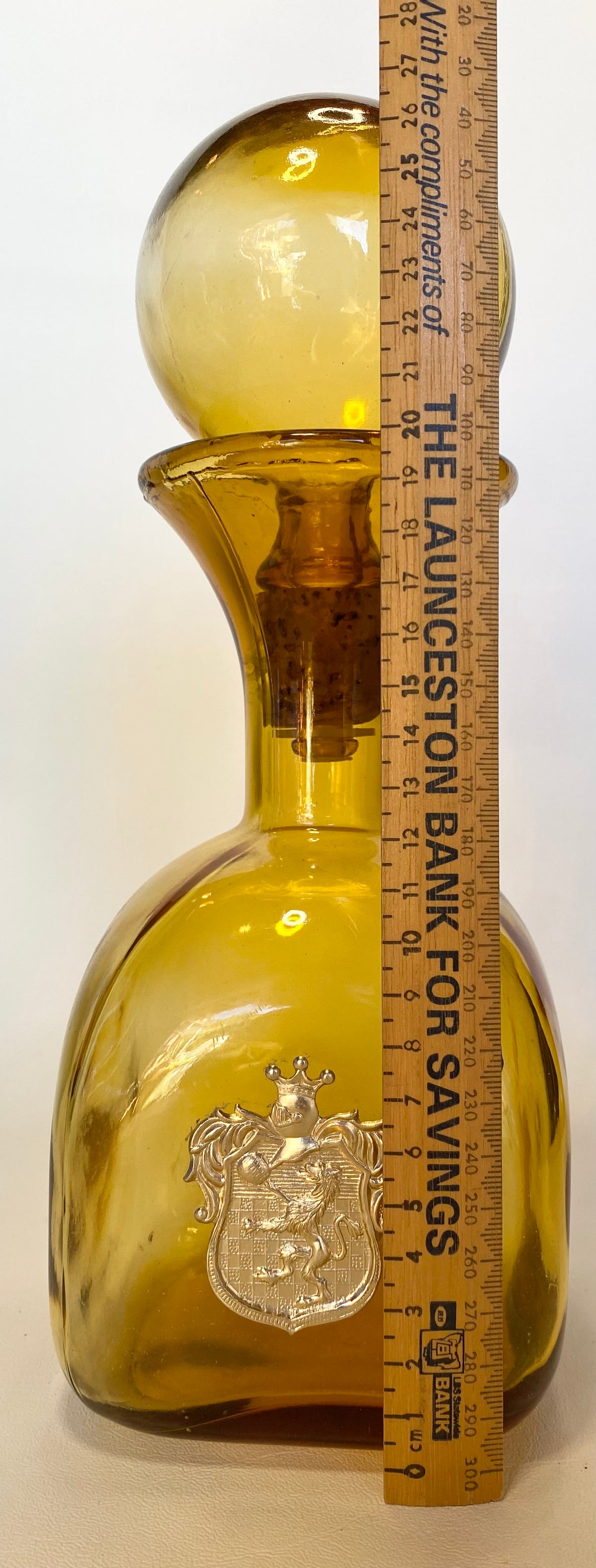 AMBER Vintage 1960s Mid-Century Italian Empoli Glass Decanter with Ball Stopper