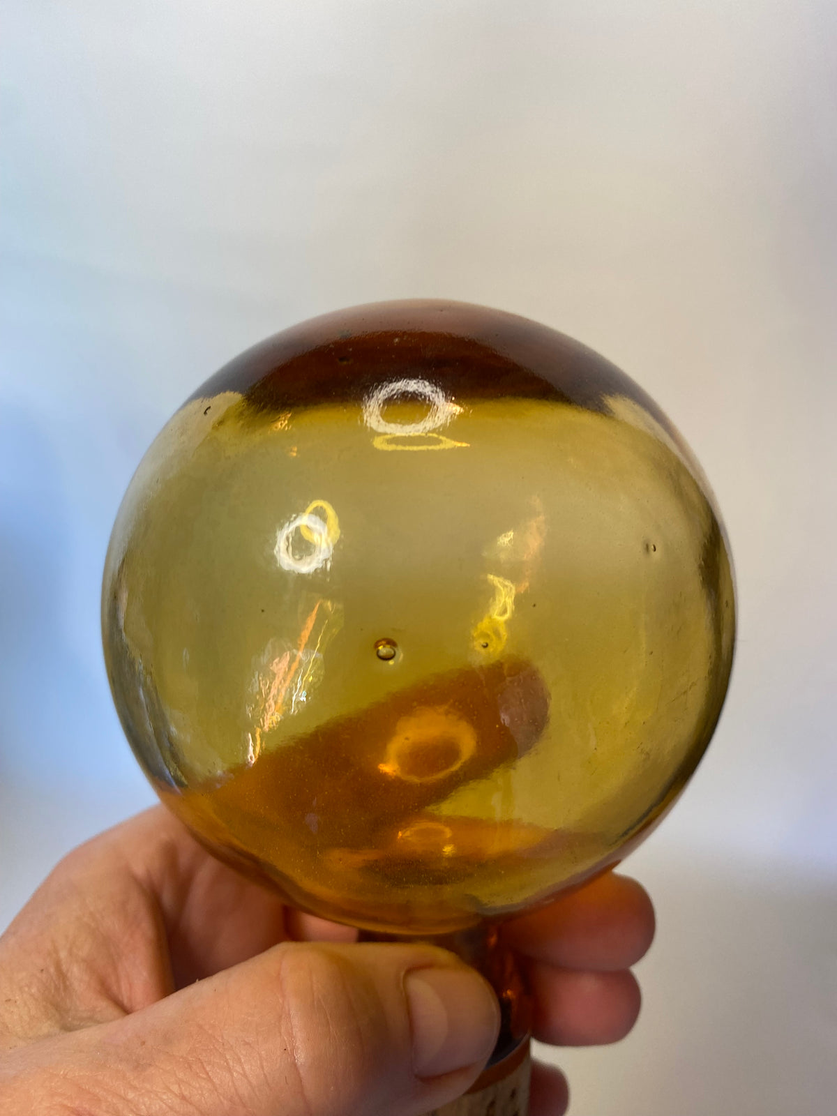 AMBER Vintage 1960s Mid-Century Italian Empoli Glass Decanter with Ball Stopper