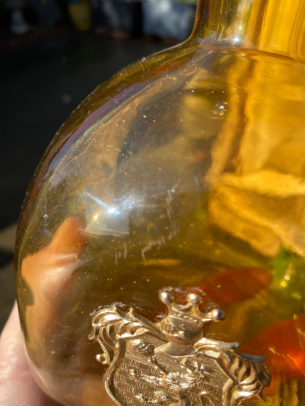 AMBER Vintage 1960s Mid-Century Italian Empoli Glass Decanter with Ball Stopper