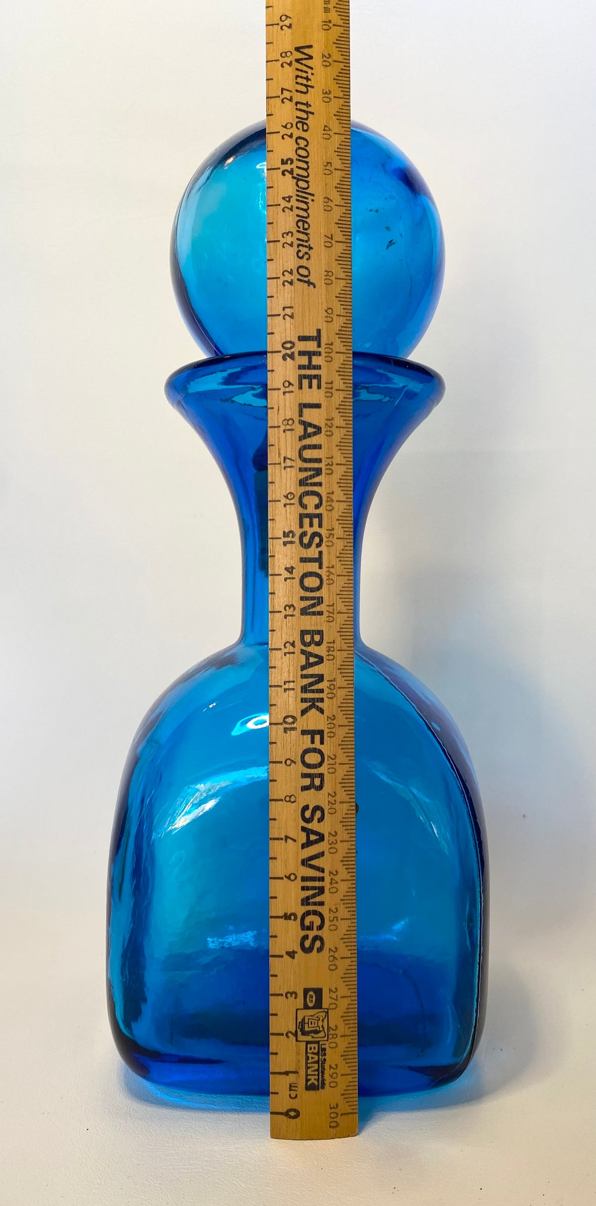 BLUE Vintage Mid-Century Empoli Italian Glass Decanter with Ball Stopper